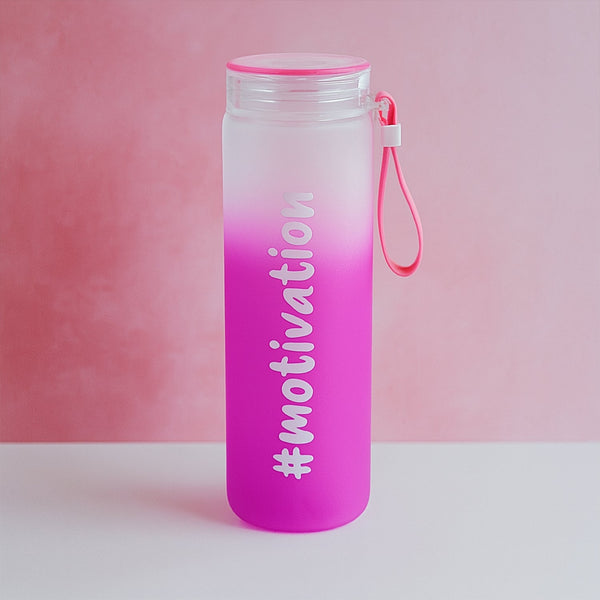 Motivational Glass Water Bottle Colorful potable Water Glass Bottle With Rubber Band, Daily Intake Hourly Water Bottle to Ensure You Drink Enough Water Throughout The Day Reusable Cycling Gym, Workout Fitness Bottle (350 ML)